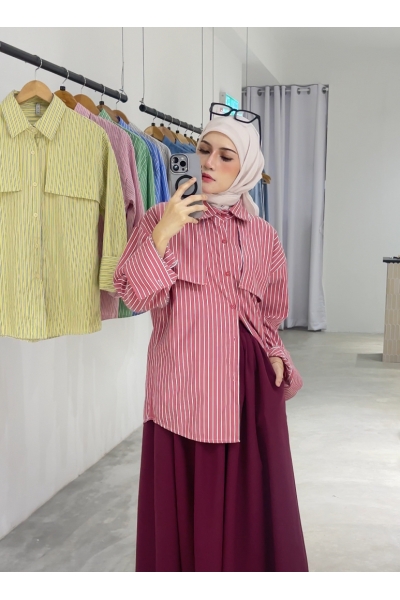 Grace Striped Top in Rasberry